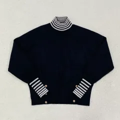 (実寸確認) ブラック タートルネック ニット セーター 0305