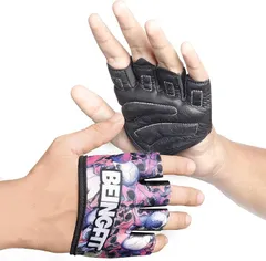 Being fit Beingfit トレーニンググローブ 筋トレ メンズ レディース 指から手のひらまで 半指デザイン 着脱簡単 革製 手のひらで高グリップ＆強度サポートのトレーニング手袋 3つのユニークデザイン (Pink Skull,  L)のサムネイル