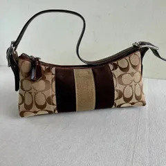 Coach Vintage Hamptons Brown Suede Striped East West Demi Baguette Bag y2k