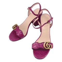 【美品】  GUCCI / グッチ | GGマーモント 型押しレザー ヒールサンダル | 34.5 | パープル/ゴールド | レディース