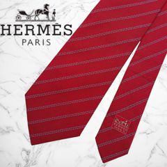 HERMES エルメス ネクタイ レッド ストライプ 馬具ベルト柄 ジャガード