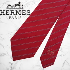 HERMES　エルメス　ネクタイ　ストライプ　シルク　ボルドー　レッド系　裏地H柄　ビジネス
