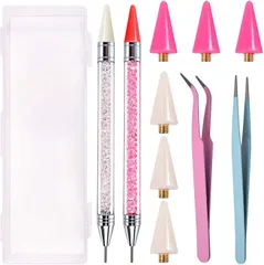 LEONTOOL 10点セット ラビットストーンツール 2WAYデザイン ダイヤモンドペン 交換用ワックスチップ6個付属 ストレートピンセット・湾曲ピンセット 収納ケース付き (ピンク＆ホワイト)