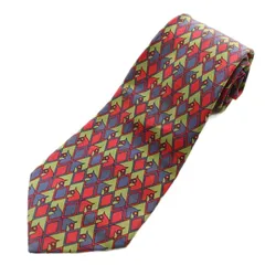 エルメス HERMES ネクタイ 総柄 シルク 赤 ネイビー カーキ /☆G ■OH