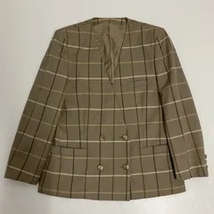 ◆ Burberrys バーバリーズ テーラードジャケット ノーカラー チェック ダブルボタン フォーマル ヴィンテージ ブラウン系 9AR レディース 古着