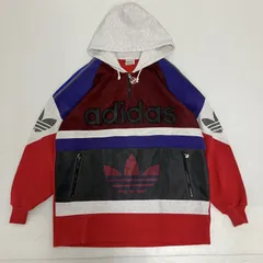 ◆ adidas アディダス パーカー プルオーバー トレフォイルロゴ パーカー フーディー マルチカラー メンズ M～L ヴィンテージ バックプリント 古着