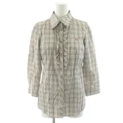 バーバリーブルーレーベル BURBERRY BLUE LABEL シャツ ブラウス 長袖 チェック柄 フリル 38 ピンク ベージュ 黒 ブラック FE523-205-79 /AN58