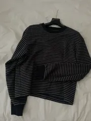 ユニクロ エアリズムコットン ストライプTシャツ 長袖Tシャツ S ネイビー/グレー