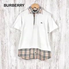 BURBERRY LONDON バーバリーロンドン ホースロゴ刺繡 ノバチェック レイヤード 重ね着風 ドッキング 半袖 ポロシャツ ホワイト 160cm キッズ