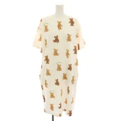 ジェラートピケ gelato pique 24SS ルームウェア ベア柄ワンピース ひざ丈 クルーネック 半袖 くま柄 F 白 ホワイト 茶 ブラウン PWCO242325 /YT