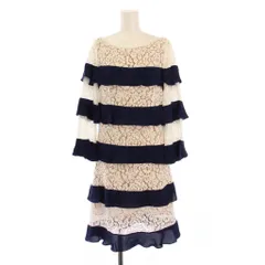 マイケルコース MICHAEL KORS フレアワンピース ひざ丈 七分袖 クルーネック レース フリル 切替 2 白 ホワイト 紺 ネイビー タグ付き /BB