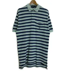 POLO by RALPH LAUREN　ポロシャツ　半袖　シャツ　トップス　ハーフボタン　ボーダー　胸ポケット　ワンポイント　ブランドロゴ　スモールポニー　刺しゅう　古着　/0111