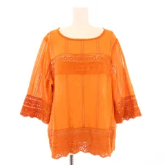 レリアン Leilian シャツ ブラウス プルオーバー 七分袖 クルーネック 刺繍 ワンカラー 17 オレンジ /BB