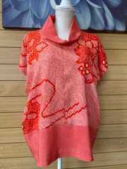 着物リメイク　絞り　江戸小紋　ロールカラーブラウス