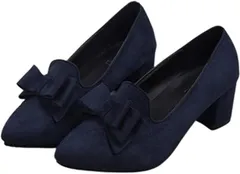 [RosaSolFeliz] リボン パンプス ローヒール レディース オペラ シューズ りぼん 靴 ドレス 上品 ヒール ディース 女性 5.5センチ 太ヒール 入学式 卒業式 発表会 イベント 通学 デート 普段 日常 美 [ブラック] [23.0 cm]