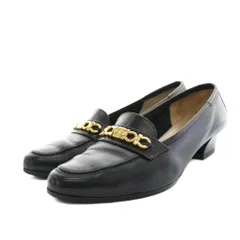 サルヴァトーレフェラガモ Salvatore Ferragamo パンプス アーモンドトゥ チャンキーヒール レザー ガンチーニ 6.5 黒 ブラック ゴールド /YT