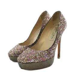 ジミーチュウ JIMMY CHOO パンプス ピンヒール アーモンドトゥ グリッター 34 マルチカラー シルバー色 ピンク 緑 グリーン /AN3