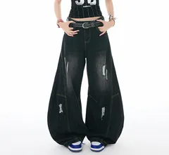 ワイドパンツ デニム レディース バルーンパンツ ルーズデニム ハイウエスト 体型カバー 脚長効果 美脚 韓国ファッション ストリート系 ゆったり 大きいサイズ 春 夏 秋 冬 オールシーズン 古着風 ブルー ジーンズ トレンド [1267]