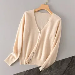 レディース ニットカーディガン 春秋 新作 ショート丈 羽織り 体型カバー 着痩せ シンプル ベージュ S〜2XL