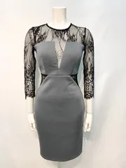 2352 DAZZY デイジー　キャバクラ　ドレス　レース　ミディ　スリット　伸縮性　キャバドレス　S