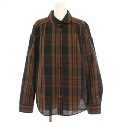 ナラカミーチェ NARA CAMICIE シャツ ブラウス チェック 丸襟 長袖 V ブラウン 黒 赤 10-82-01-063 /YM