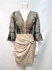 2353 DAZZY デイジー　キャバクラ　ドレス　レース　フロントジップ　伸縮性　フラワー　ギャザー　タイト