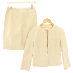 アナイ ANAYI セットアップ ノーカラージャケット アウター ショート丈 タイトスカート ひざ丈 スリット ワンカラー 麻 リネン混 38 ベージュ /BB
