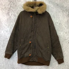 ファー付 ストライプ コート ブラウン 系 Lサイズ ◇〇