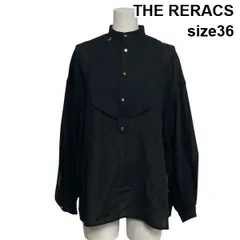 ◇ ザリラクス THE RERACS ビブフロント プルオーバーシャツ ブラウス 長袖 スタンドカラー 異素材 黒 綿 36 S 7号 レディース S6C120のサムネイル