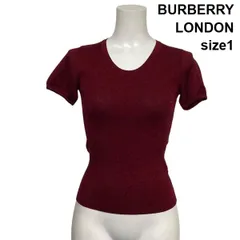 ◇ バーバリーロンドン BURBERRY 半袖ニット サマーニット リブ編み クルーネック 刺繍 絹混 カシミア混 1 S 7号 レディース S6C122