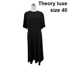 □ セオリーリュクス Theory luxe ロングワンピース 半袖 フレア ラウンドネック ノーカラー 黒 40 L 11号 レディース S6C117