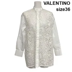 ◇ ヴァレンティノ VALENTINO マクラメ刺繍ブラウス シャツ 長袖 花柄 レースコンビ 白 ホワイト コットン混 36 M 9号 レディース S6C144のサムネイル