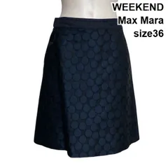 ◇ ウイークエンドマックスマーラ WEEKEND Pretty Denim ひざ丈スカート タイト Aライン ドット柄 デニム 紺 36 S 7号 レディース S6C134のサムネイル