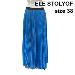 ◇ エレストリオフ ELE STOLYOF プリーツスカート ロング丈 透け感 ブルー 38 M 9号 レディース S6C129