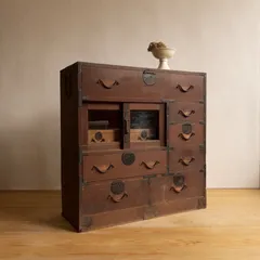 ガラス棚　和箪笥　M065　古道具　古家具　和家具　ビンテージ　アンティーク