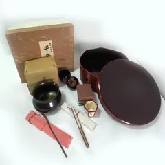 堅地本漆塗　千歳盆 ◆【茶道具】千歳盆/手前揃（棗・扇・蓋置・建水・袋付き茶杓） ギフト【中古】 