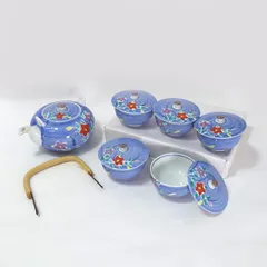 有田焼　久峰窯 ◆【和食器】有田焼/染赤絵桔梗 蓋付茶器揃（急須 湯呑5） ギフト【未使用】 