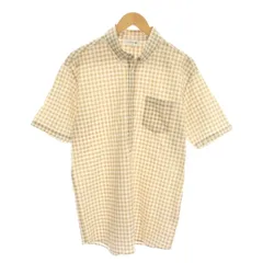 ラコステ LACOSTE ギンガムチェック半袖ビジネスシャツ ボタンダウン L ベージュ 白 ホワイト CH708EL /YM