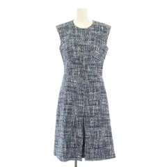 ブルックスブラザーズ BROOKS BROTHERS Lanificio Campore フレアワンピース ひざ丈 ノースリーブ ツイード 0 紺 ネイビー 青 ブルー /BB