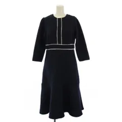 トッコ TOCCO ツイード ワンピース ミモレ丈 七分袖 M 紺 186-189087 /BM