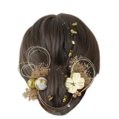 【人気商品】成人式髪飾り 水引 紫陽花 卒業 金 白 ヘアアクセサリー 和モダン 前撮り 髪かざり 結婚式 花嫁 和装 着物 振袖 和装ヘア (ゴールド) 袴 卒業式 卒業式 髪飾り 成人式