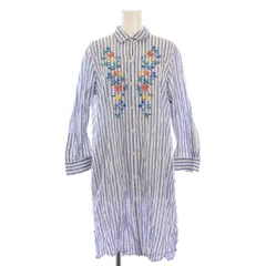 レリアン Leilian シャツワンピース ブラウス ひざ丈 長袖 レギュラーカラー ストライプ柄 花柄 刺繍 9 水色 ライトブルー /BB