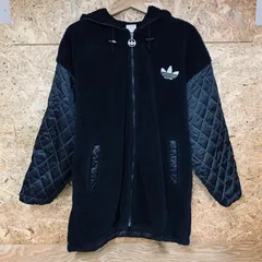 adidas ボア　キルティング　コート 銀タグ　90s XLサイズ　ブラック　黒　ロゴ　刺繍　メンズ衣料