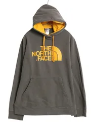 【お得なクーポン配布中!】 ノースフェイス プリント スウェット フード パーカー メンズ L 古着 アウトドア プルオーバー トレーナー 裏起毛 トップス ツートン 灰 黄