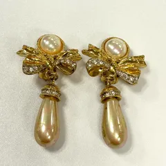 NINA RICCI パール ラインストーン クリップ式イヤリング ゴールド 鑑定済み 正規品 ニナリッチ