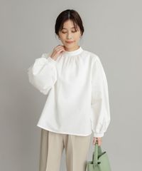 NOBLE コットン ギャザーボリュームブラウス キャンディスリーブ 