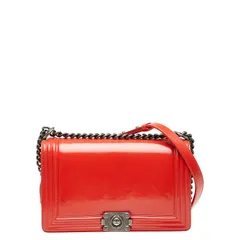 シャネル ボーイシャネル チェーン ショルダーバッグ レッド レザー レディース CHANEL【1-0232679】