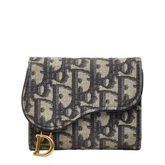 ディオール トロッター オブリーク 三つ折り財布 コンパクトウォレット ベージュ ネイビー キャンバス レザー レディース Dior【244-54655】