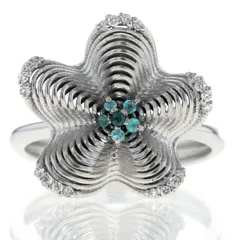 K18WG ホワイトゴールド リング パライバトルマリン 0.05ct ダイヤモンド 0.10ct 花 立体 フラワー モチーフ 指輪 11号 【新品仕上済】【zz】【中古】