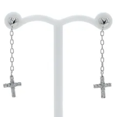 K10WG ホワイトゴールド ピアス ダイヤモンド 0.05ct/0.05ct クロス 十字架 チェーン スイング【新品仕上済】【zz】【中古】